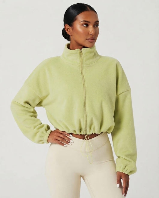 Kurze Oversize-Fleecejacke mit Reißverschluss