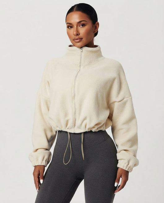 Kurze Oversize-Fleecejacke mit Reißverschluss
