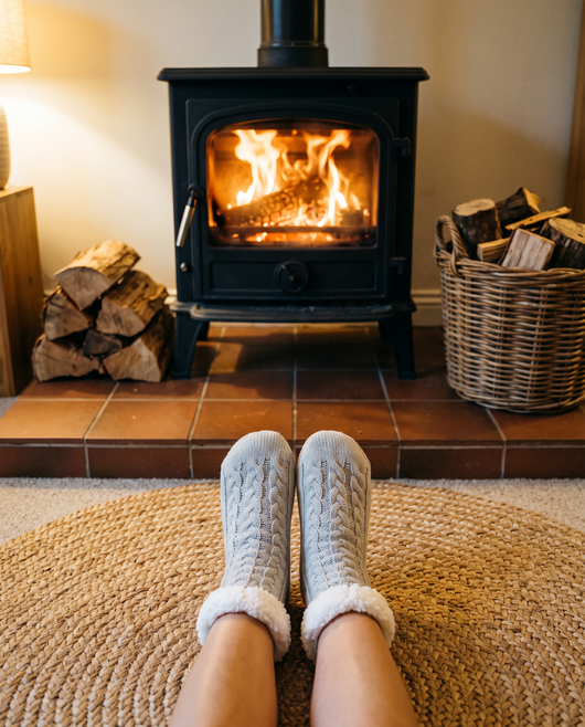 CozySock Ljusgrå framför brasan