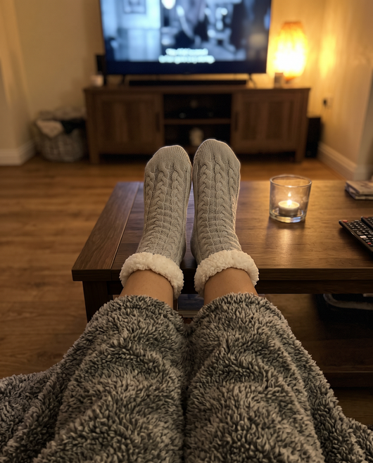 CozySock Ljusgrå i soffan