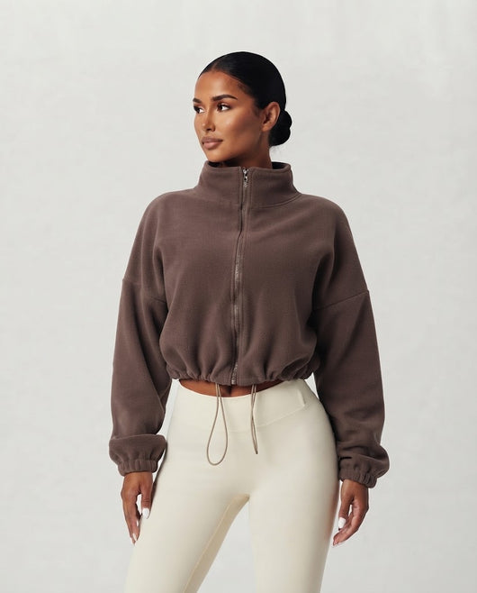 Kurze Oversize-Fleecejacke mit Reißverschluss
