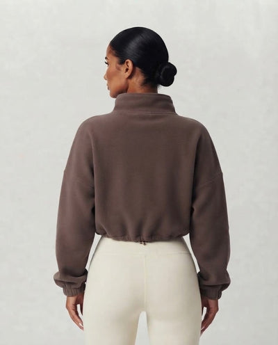Kurze Oversize-Fleecejacke mit Reißverschluss
