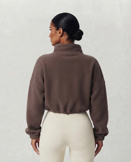 Kurze Oversize-Fleecejacke mit Reißverschluss